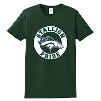 ADULT - Ladies Crewneck Tee (Stallion Pride) - Dark Green